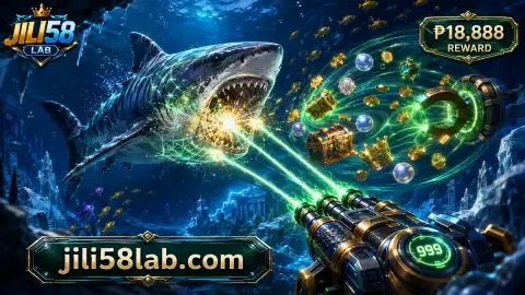 JILI58 fishing underwater traffic with multiple moving targets crossing above the gold cannon