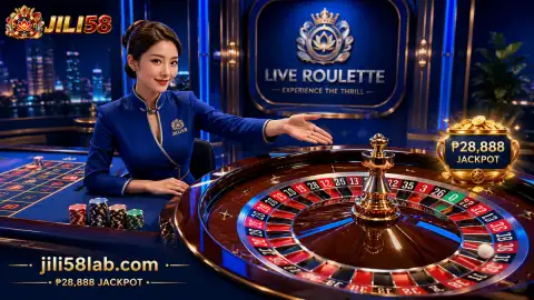 JILI58 live casino table showing warm gold lighting, cards, chips and the visible decision phase