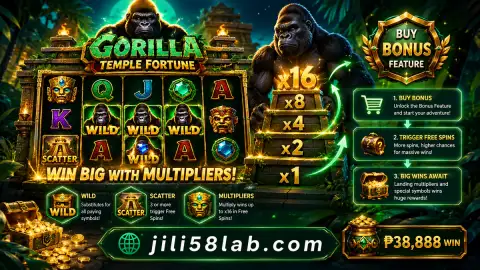 Settled JILI58 slot grid with jewel-themed reel symbols visible after the reels stop