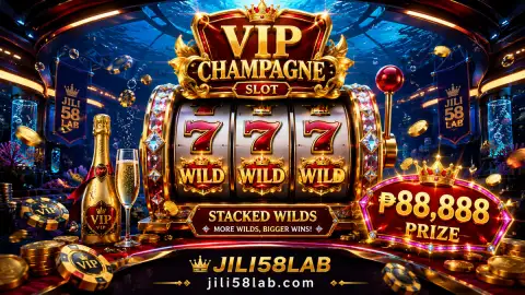 JILI58 slot game scene with polished gold framing, jewel lighting and stopped reels